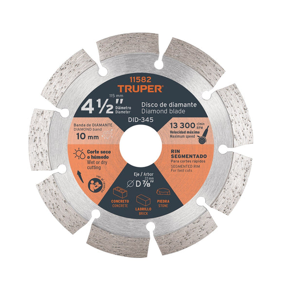 Disco de diamante de 4-1/2" x 2.1 mm, rin segmentado, TRUPER