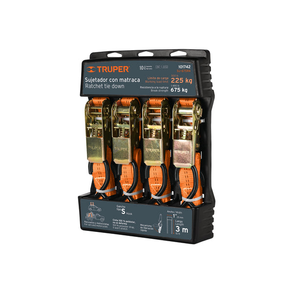 Juego de 4 sujetadores con matraca carga máxima 675 kg