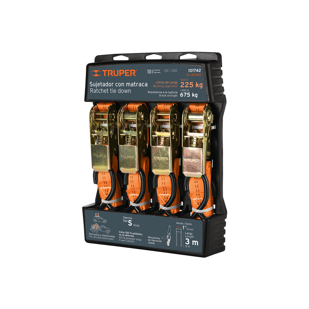 Juego de 4 sujetadores con matraca carga máxima 675 kg